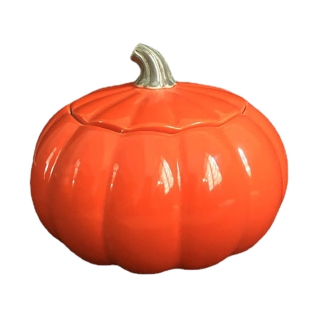 JeashCHAT Tarro de calabaza con tapa, recipiente para dulces de Halloween, plato para galletas, recipiente de cerámica para almacenar alimentos, recipiente de cocina con forma de calabaza para la