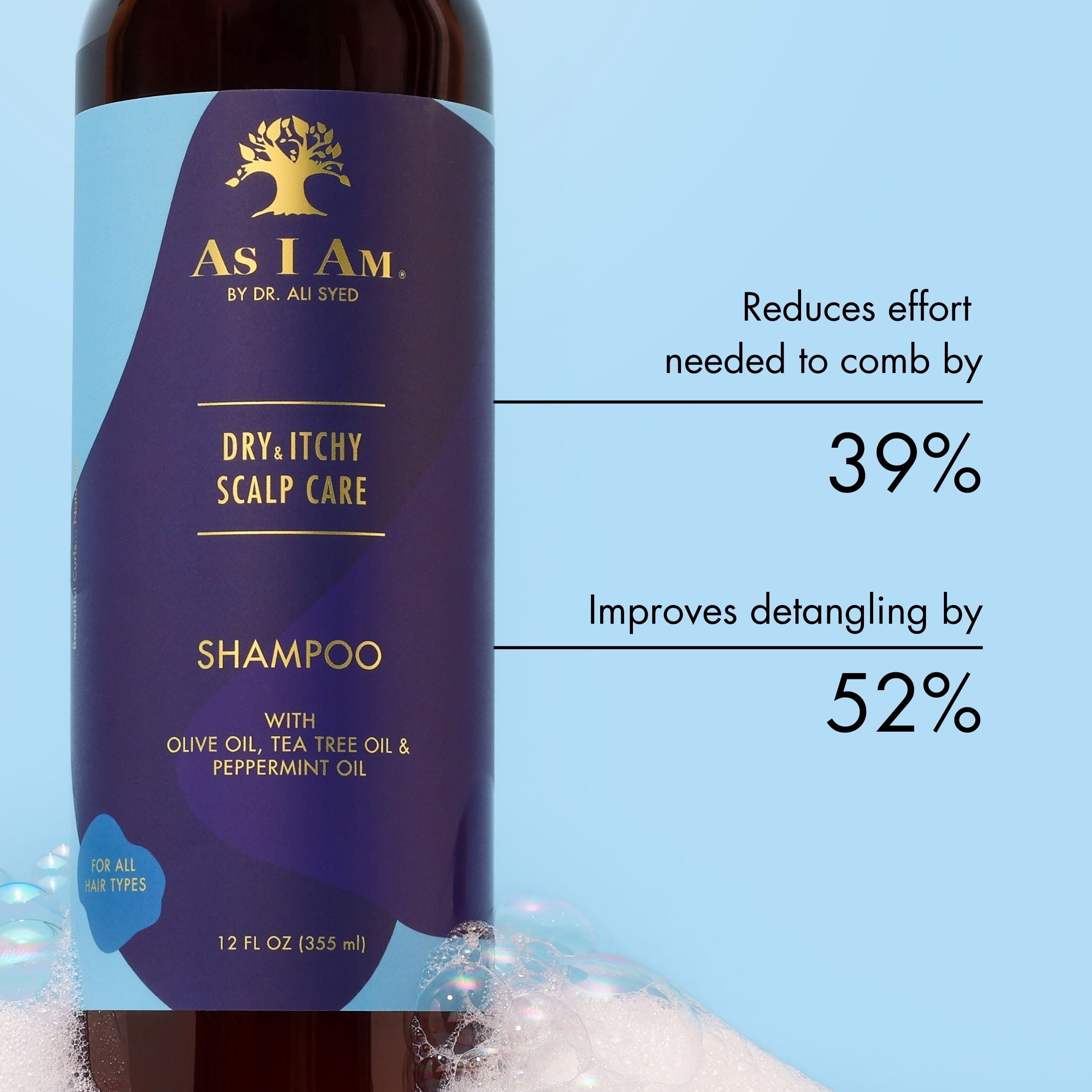 (6 pack) As I Am Dry & Itchy Scalp Care Anti Dandruff Shampoo for Dry Scalp Flakes and Itch Moisturizing Cleanse 12 fl.oz/ With Olive Oil, Tea Tree Oil & Peppermint Oil