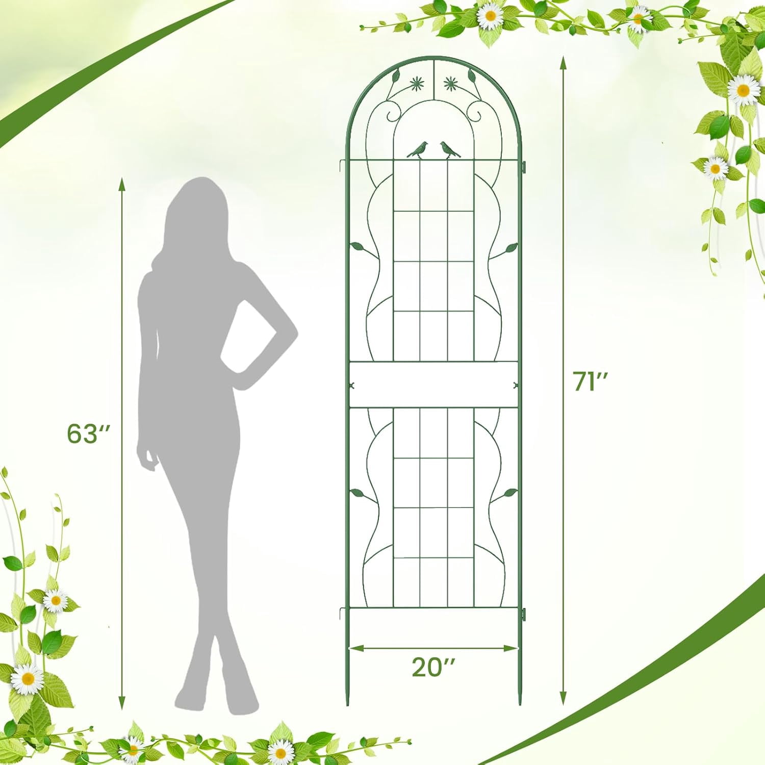 Kingsss 4 Pack Garden Trellis, 71" x 20" Rustproof Metal Plant Trellis Plant Support for Vegetables, Roses, Cucumbers, Rustproof Trellis for Climbing Plants Outdoor for Patio, Yard, Lawn, Green