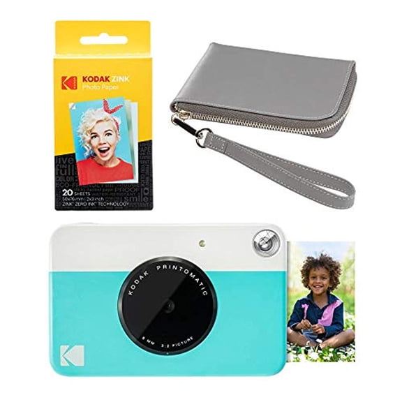 Kodak PRINTOMATIC Instant Print Camera (Blue) Grey Wrislet Carrying Case Kit