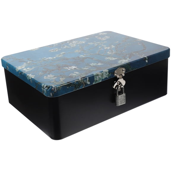 PTOOTP Decorative Tinplate Container Box with Lock, Practical Storage Organizer for Home, Office, and Crafts