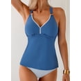 thumbnail image 6 of Eytino Womens Swimwear Tummy Control Tankini Swimsuits 2 Piece Color Block Bathing Suit V Neck Tankini Top with High Waisted Bottom, 6 of 10