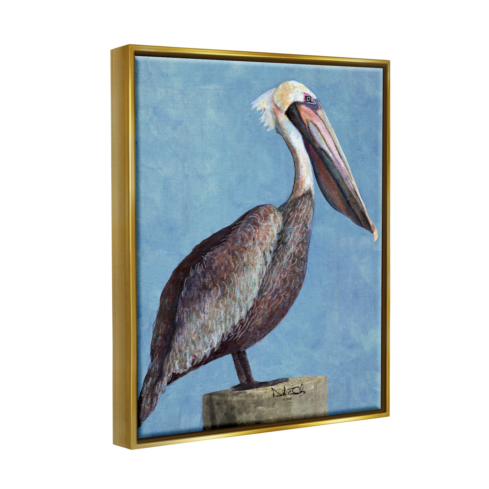Stupell Industries Blue Pelican Portrait Animals & Insects Painting Gold Floater Framed Art Print Wall Art, 25 x 31