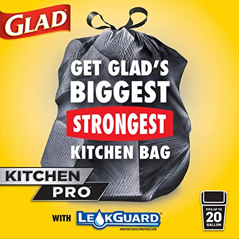 Glad Forceflex Plus XL 20 Gallon Kitchen Drawstring Trash Bag Fresh Clean Scent (Pack of 3)