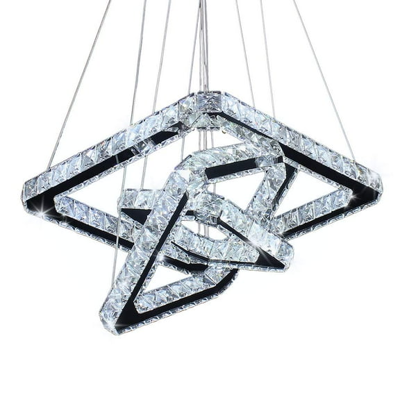 FRIXCHUR Modern DIY Crystal Chandeliers LED Square Rings Pendant Lights(Cool White)