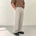 thumbnail image 4 of Men's Old Money Dress Pants Pleated Wide Leg Golf Trousers High Waisted Loose Fit Slacks Button Closure with Pockets for Business Office Fall, Beige, XXXL, 4 of 8
