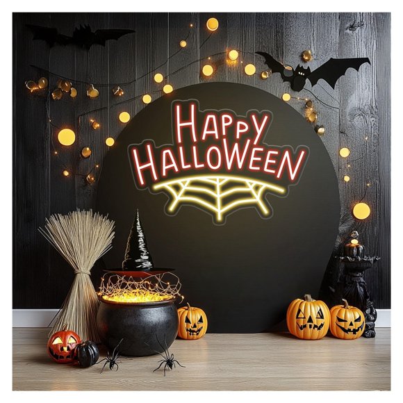 Letrero De Neón Telaraña, Ideal Para Fiestas Navideñas, Decoración Bar En Casa, Con Atenuación 35cmx50cm