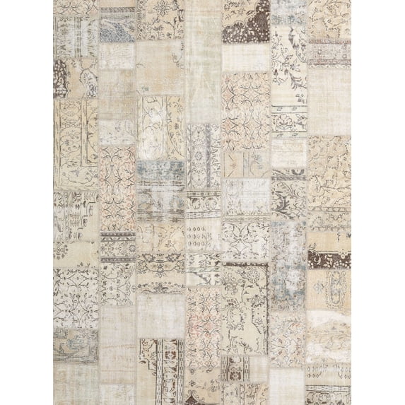 Ahgly Company Indoor Rectangle Contemporary Light French Beige Brown Patchwork Area Rugs, 6' x 9'