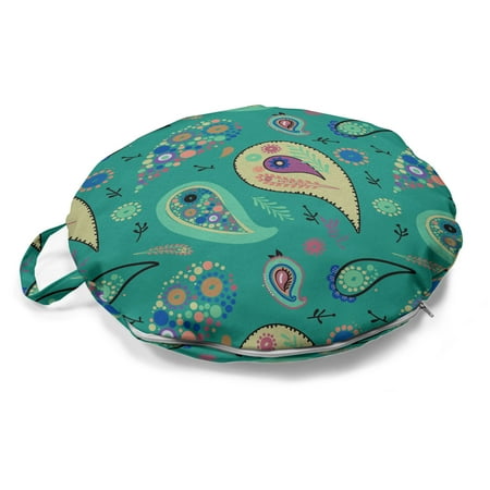 

Paisley Round Floor Cushion with Handle Rhythmic Abstract Motifs Warm Tones Traditional Illustration Decorative Pillow for Living Room & Dorms 18 Round Dark Seafoam and Multicolor by Ambesonne