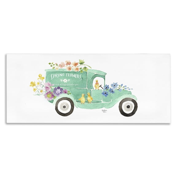 Stupell Industries Farmhouse Chicks Driving Spring Flowers Car Floral Blossoms Canvas Art, 24 x 10, by Heather Lee Chan