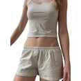 thumbnail image 2 of Yunliwuli Women 2 Piece Pajama Set Striped Print Crop Camisole and Elastic Shorts for Loungewear Soft Sleepwear for Nightwear, 2 of 10