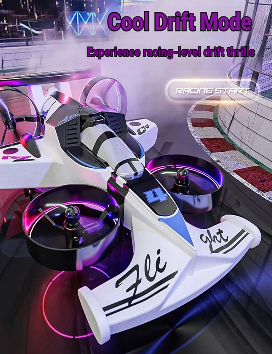 Rechargeable Dual-Mode Car Drone, 2 in 1 Flying RC Car Drone, 360° High Speed Drift Stunt Cars, 3 Speeds Adjustable, Dual Land & Air Modes, Cool Light Show