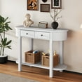 thumbnail image 6 of 55" Console Table, Wood Sofa Table Entryway Table with 2 Drawers And 1 Open Shelf, Curved Cornered Oval Console Table For Living Room, Entertainment Room, Hallway, 6 of 9