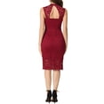 thumbnail image 3 of INSPIRE CHIC Women's Sleeveless Crew Neck Lace Floral Back Hollow Out Midi Dress M Wine, 3 of 6