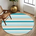 thumbnail image 2 of Round Area Rug 8 Ft, Teal Khaki Striped Washable Non-Slip Circle Carpet for Living Room/Bedroom, Farmhouse Stripes Modern Abstract Art Collection Low-Profile Large Area Rugs for Indoor, 2 of 8