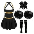thumbnail image 2 of Alvivi Kids Girls Cheerleading Outfits Cheer Leader Sleeveless Dance Dress with Stocking Pom Poms Set B Black&White 8, 2 of 7