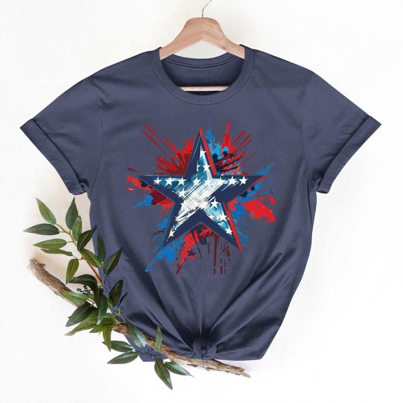 JOANKDMI 4th of July Women's Shirts Funny American Flag Crew Neck Patriotic Cute Loose Fit Memorial Day Tops Fashion Trendy Holiday T Shirts