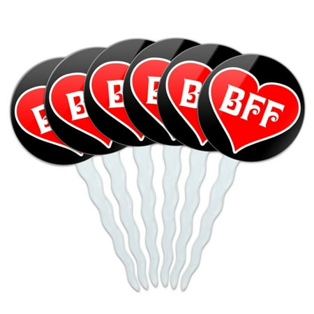 BFF Best Friends Forever Red Heart Cupcake Picks Toppers - Set of