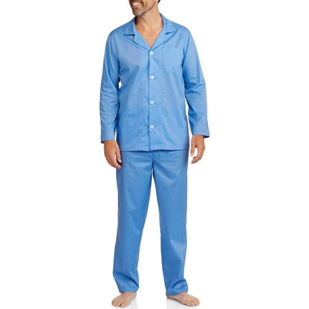 Blue Broadcloth Pajamas - Fruit of the Loom Men's Long Sleeve, Long Pant Solid Pajama Set