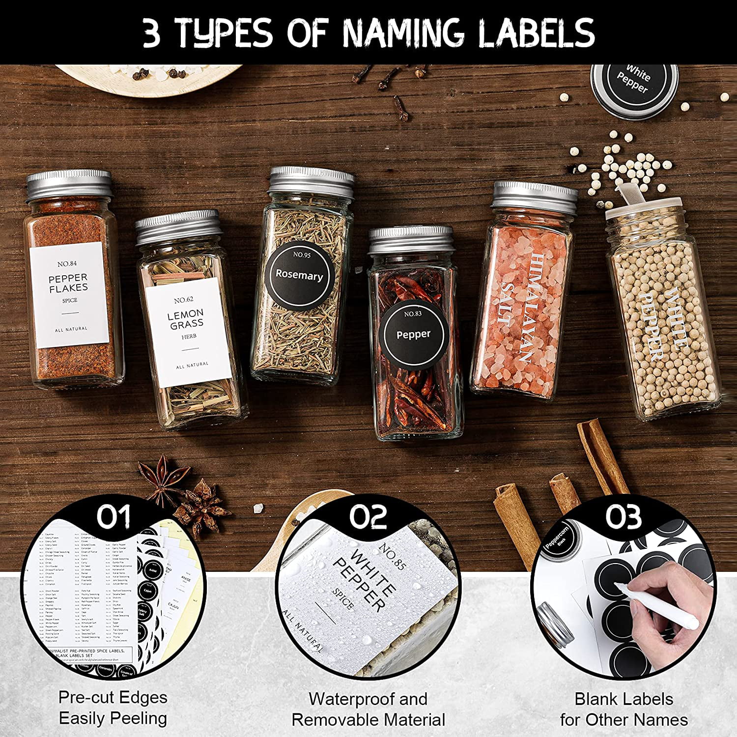 Spice Jars with Labels - Glass Spice Jars with Shaker Lids