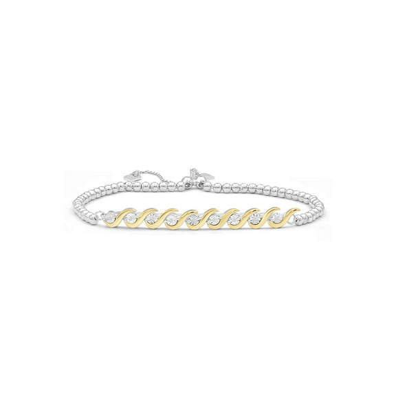 White Diamond Accent Two Tone Sterling Silver Bracelet