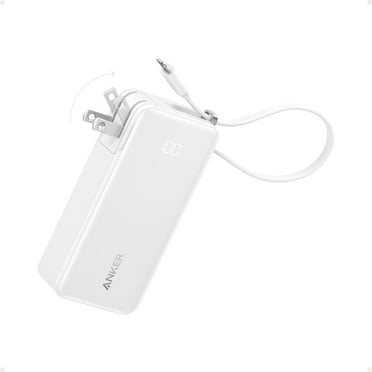 Anker 3-in-1 Power Bank, Built-in Lightning Cable, USB-C Port, Foldable AC Plug for Fast Recharging, 30W Max Output, 10,000mAh Capacity