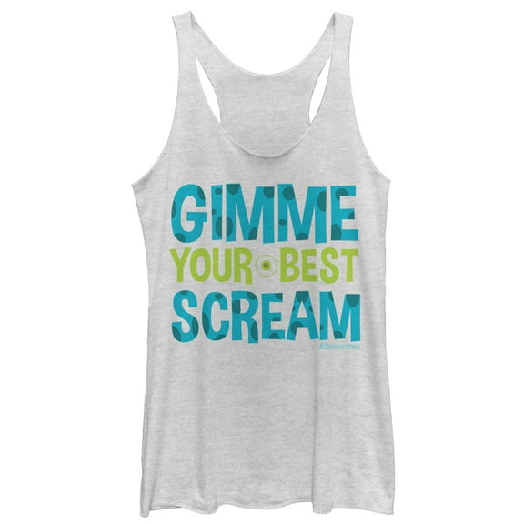 Women's Monsters Inc Gimme Your Best Scream Racerback Tank Top White Heather Medium