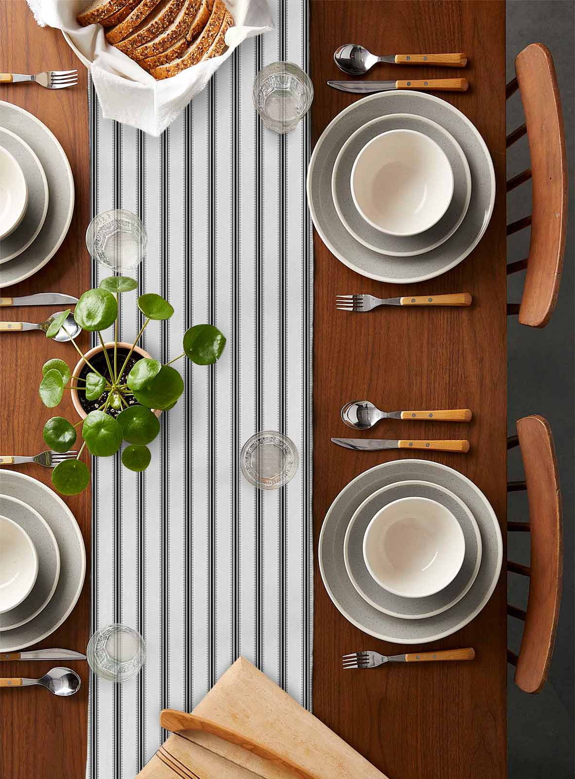 ERUNPONLY Black Striped Table Runner - 36 Inch Long Black White Stripes Farmhouse Cotton and Linen Blended Dress Scarves Farmhouse Table Runner for Kitchen Dining, Coffee Table, 13" x 36"
