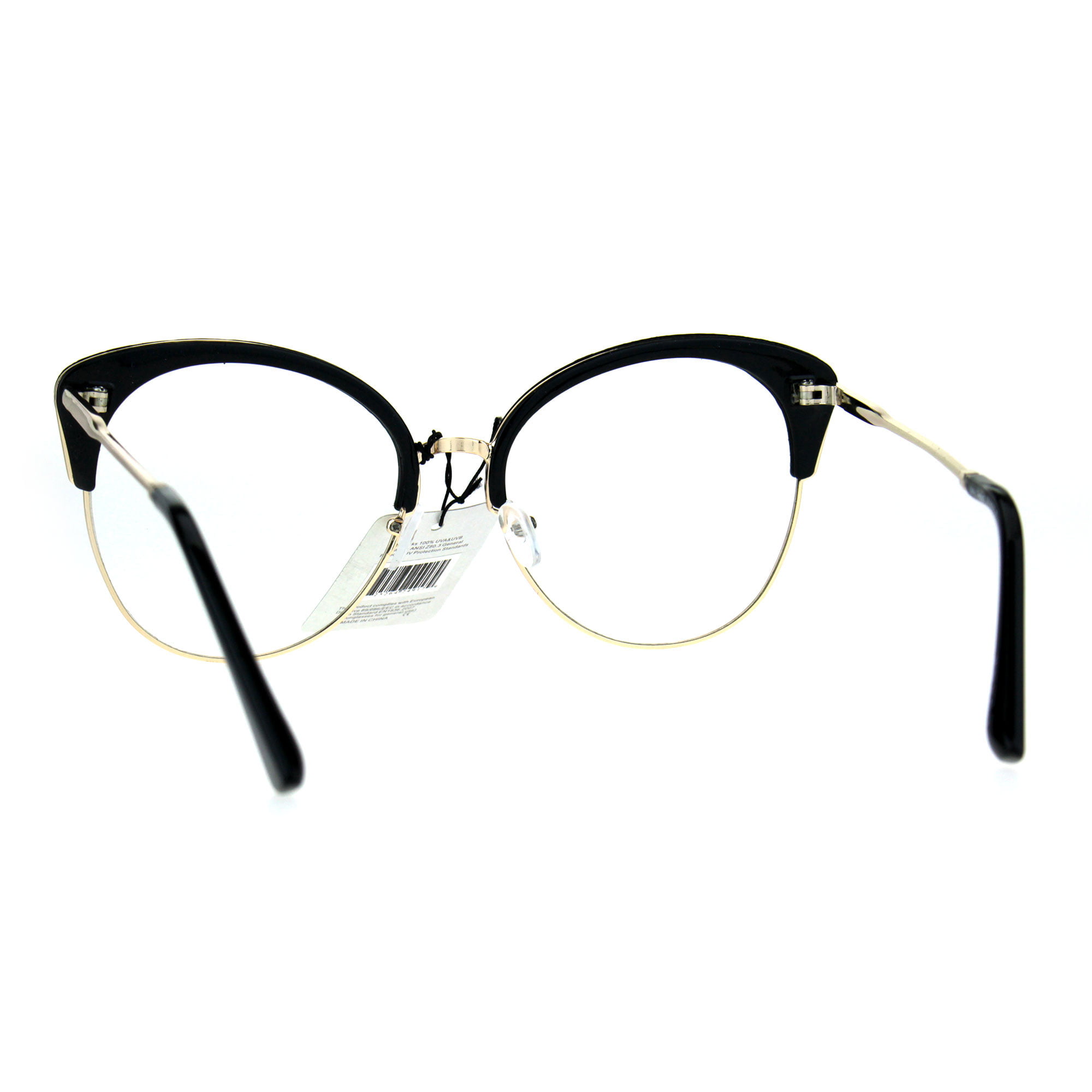 Large Ronette Cat Eye Black Gold Rim Black Lens Womens Sunglasses #WGS # CatEye