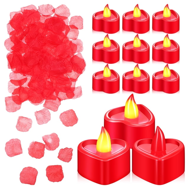 KAKOWELY 1 juego de pétalos de rosa, velas en forma de corazón, decoraciones para propuestas, decoraciones románticas, pétalos de rosa para el Día de San Valentín