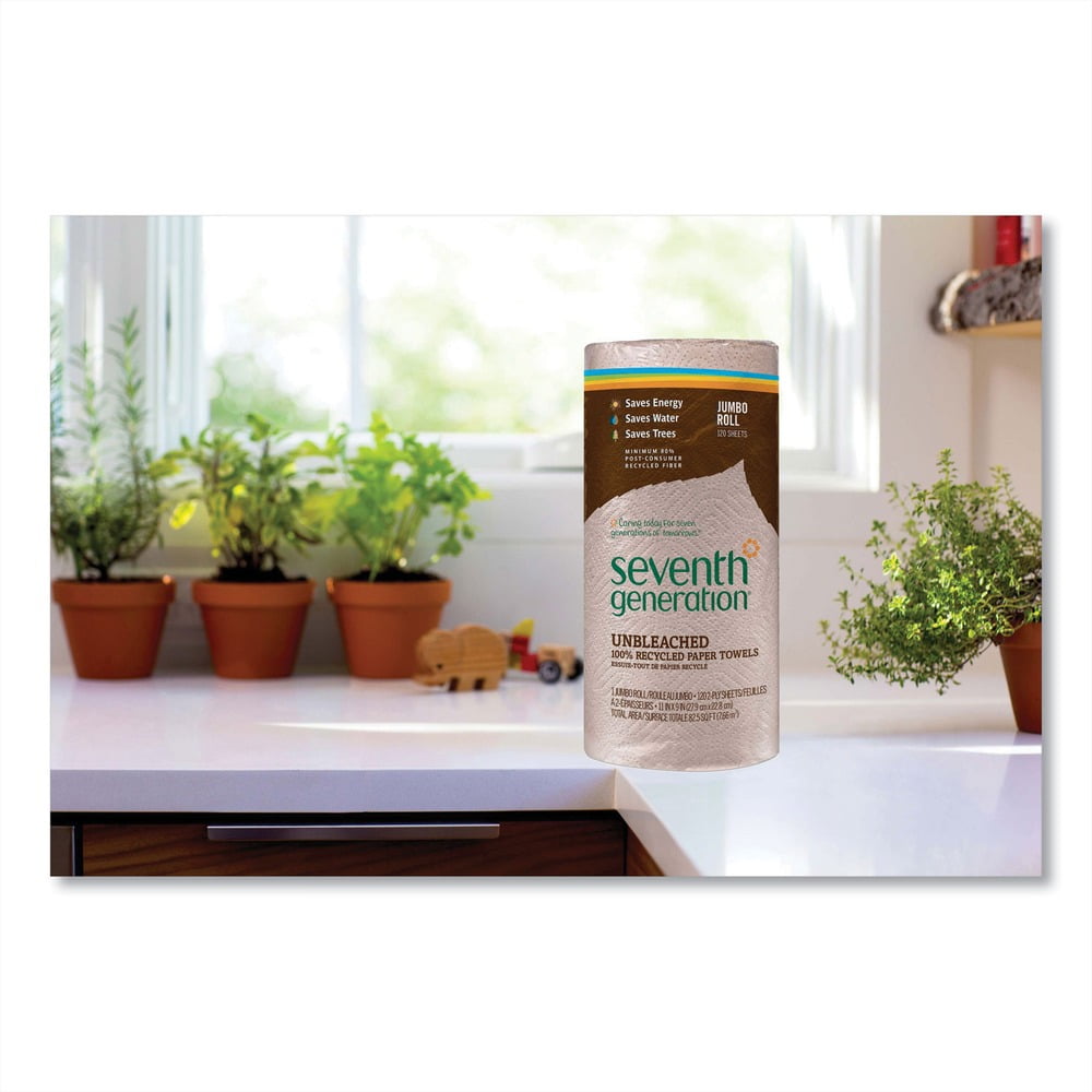 Seventh Generation SEV 13720 Natural Unbleached 100% Recycled Paper Kitchen Towel Rolls,11 X 9,120 Sheets/rl,30 Rl/ct