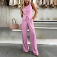thumbnail image 6 of Purcolt Womens 2 Piece Pant Suit Summer Casual Crewneck Sleeveless Single Button Blazer Pleated High Waist Dress Pants Formal Business Work Office Matching Set, 6 of 8
