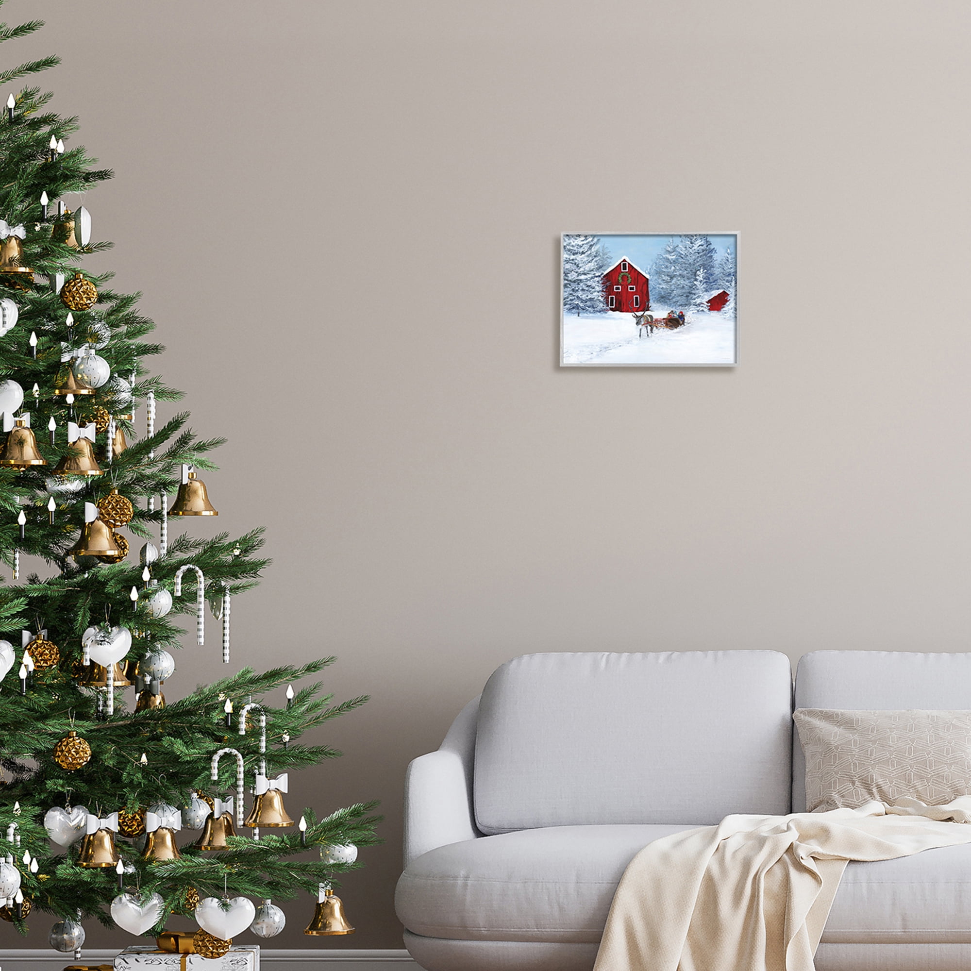 Reindeer Pulling Sled Children Rural Niveous Landscape Landscape Painting Framed Art Print Wall Art