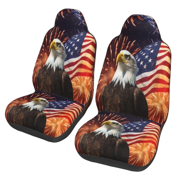 KAKALAD Fireworks Bald Eagle American Flag 06 Car Accessories Seat Covers Set Vehicle Seat Covers Universal Front Seats Protector 2 Pcs