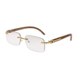 thumbnail image 2 of FLAWLESS EYEWEAR Retro Wood Buffs Vintage Style Gangster Rimless Clear Lens Rectangular Metal & Wood Eye Glasses (Light Brown-Gold/Tinted Clear Lens), 2 of 4