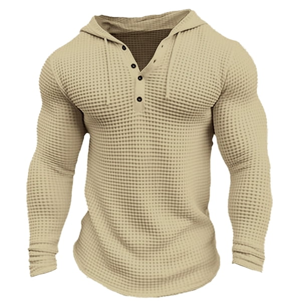 Sudadera con capucha ligera de punto waffle para hombre: absorbe la humedad, abrigada, corte deportivo; camiseta deportiva de manga larga para entrenamiento.