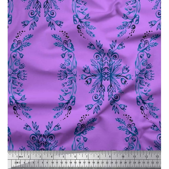 Soimoi polyester Crepe Fabric Floral & Ogee Damask Decor Fabric Printed Yard 52 Inch Wide