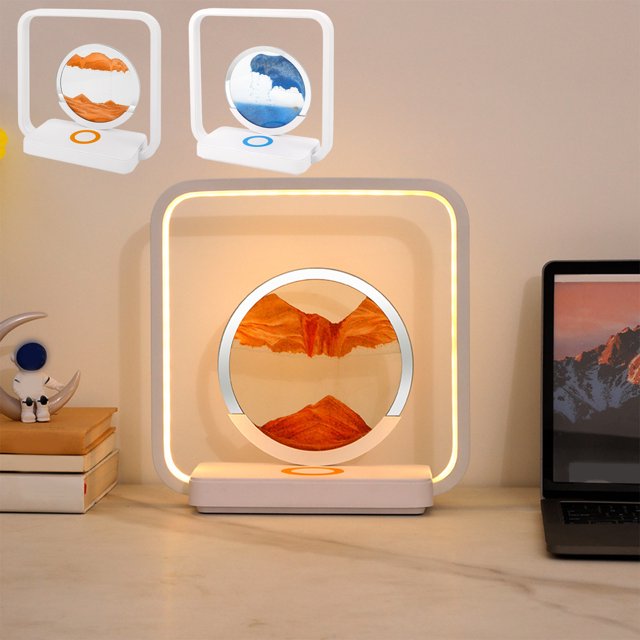 Fiudx Ofertas Y Liquidación Lámpara De Mesa De Reloj De Arena Con Luz Nocturna De Arena Móvil, Adorno Con Imagen De Arena Con Carga Inalámbrica, Lámpara De Noche Con Control Táctil Para Oficina, Estu