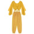 thumbnail image 2 of TiaoBug Womens Delly Dance Outfits Flare Sleeve Crop Top with Chiffon Harem Pants Dancewear Set Yellow One Size, 2 of 6