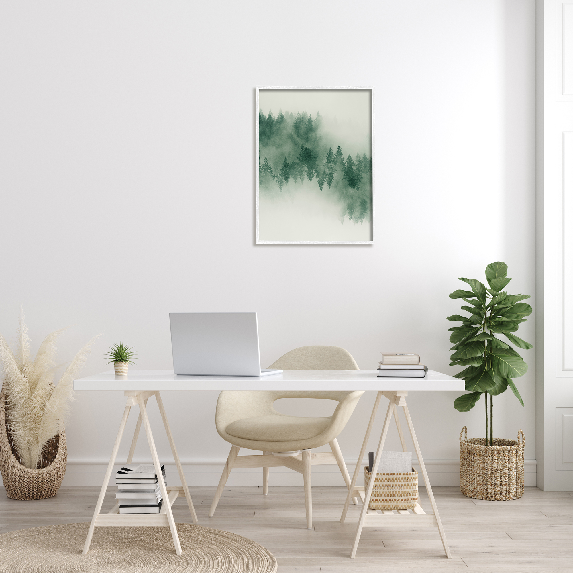 Stupell Surreal Foggy Forest Trees Landscape Painting White Framed Art Print Wall Art