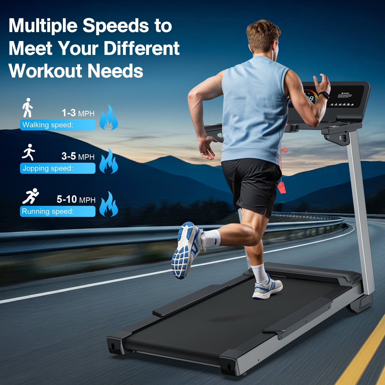 YZRUN Treadmills for Home with Incline, 4 HP Foldable Treadmill with Extra-large 20"x 45" Running Area, 450LBS Capacity, 10 MPH Speed, Bluetooth App and Speaker