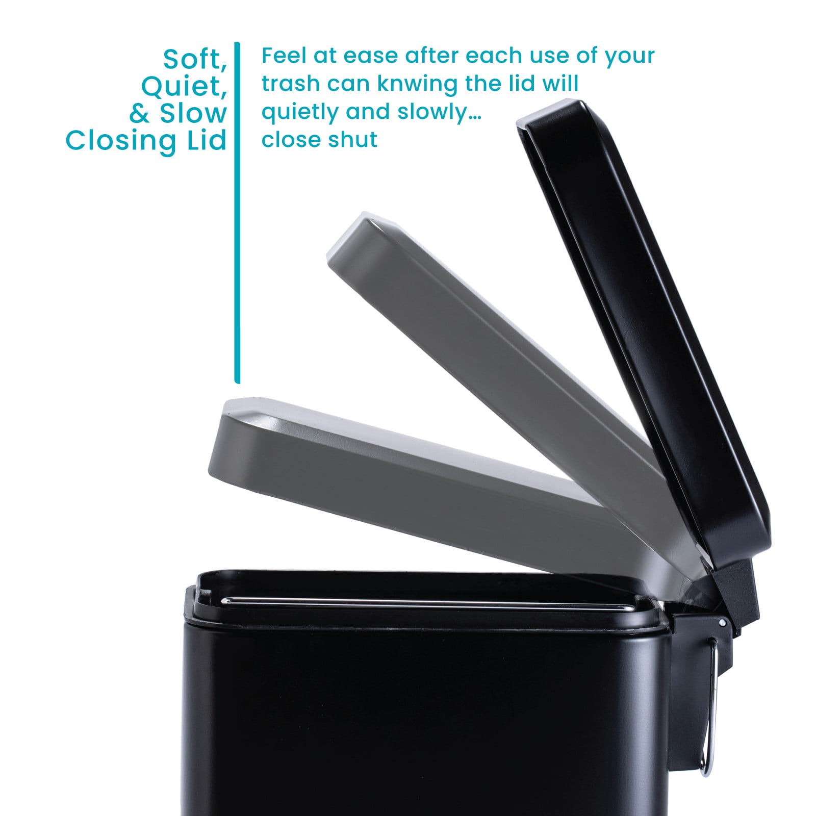 Home Zone Living 1.3 Gallon Slim Stainless Steel Trash Can with Step On Pedal and Soft Close Lid, Black