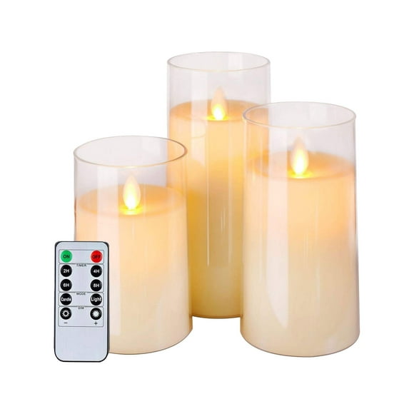 Fall Decorations Flickering Flameless Candles Battery Operated Acrylic LED Pillar Candles Ivory White Set Of 3