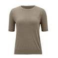 thumbnail image 4 of Women's Short Sleeve Sweaters Crew Neck Solid Color Pullover Sweater Lightweight Soft Knitted T-Shirt Tops Khaki XL, 4 of 8