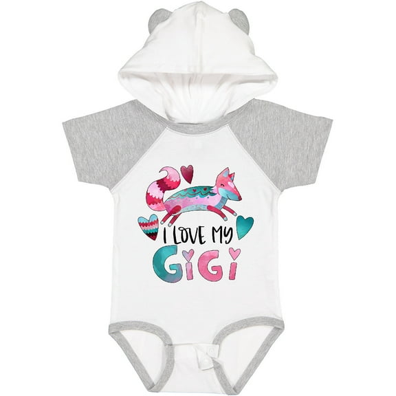 Inktastic I Love My Gigi Pink and Blue Fox with Hearts Boys or Girls Baby Bodysuit