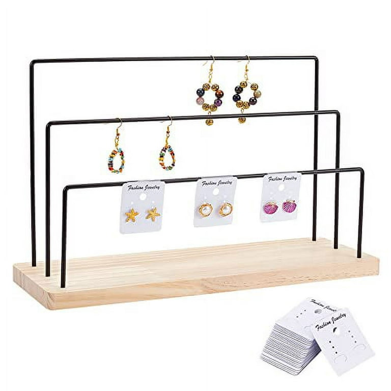 Emibele Wood Earring Display for Selling, 3-Tier Jewelry Display