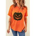 thumbnail image 4 of ABPHQTO Camiseta con estampado de purpurina y cara de calabaza de Halloween naranja para mujer, 4 of 5