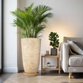 thumbnail image 5 of QCQHDU 21 inch Tall Planters with Saucer,2 Pack 9 Gallon Stone Round Pots for Indoor Plants,Outdoor Patio & Porch Decor, Heavy Duty Weatherproof Plant Containers,Beige, 5 of 7