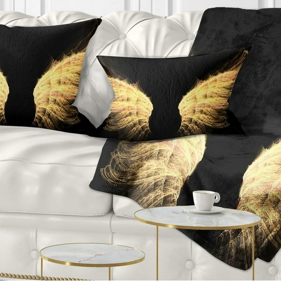 Designart Hell Gold Wings - Abstract Throw Pillow - 12x20