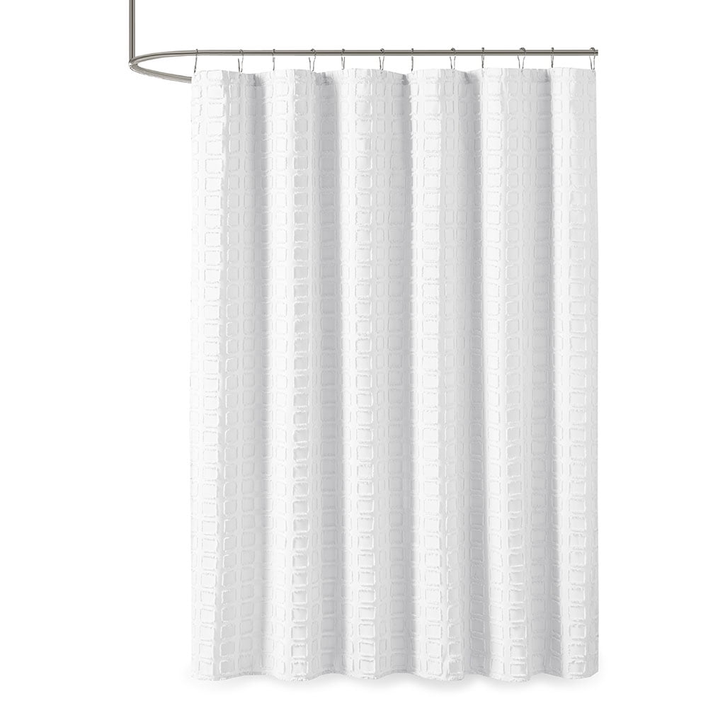 MAYEERTY Woven Clipped Solid Shower Curtain, 72" x 72", Machine-Washable, White